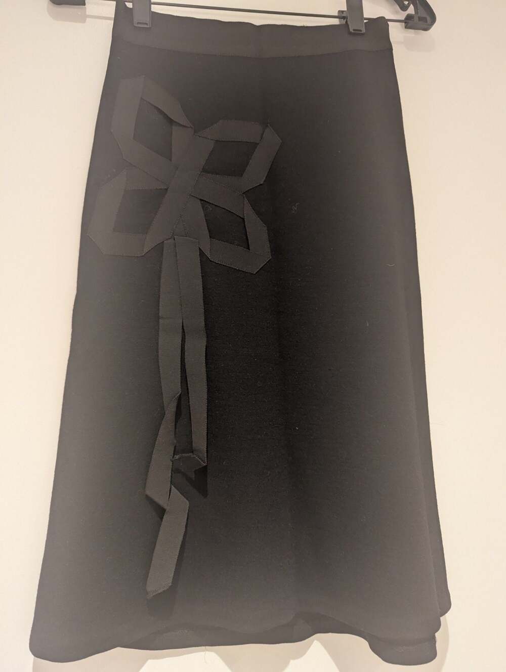 Martin Grant Paris 100% Wool Black A-Line Skirt with Grosgrain Ribbon Bow